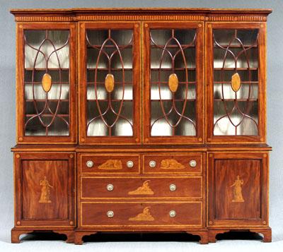 Appraisal: Fine Regency inlaid breakfront mahogany with inlaid and penwork decorated