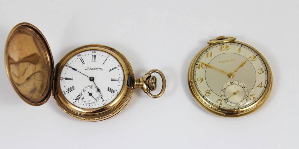 Appraisal: TWO POCKET WATCHES Waltham hunting case model grade J size