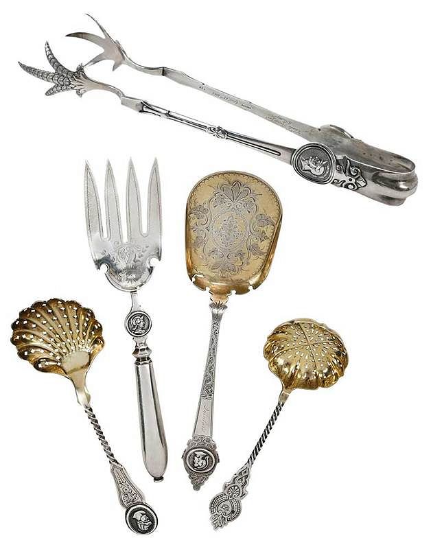 Appraisal: Five Pieces Medallion Silver Flatware American th th century including