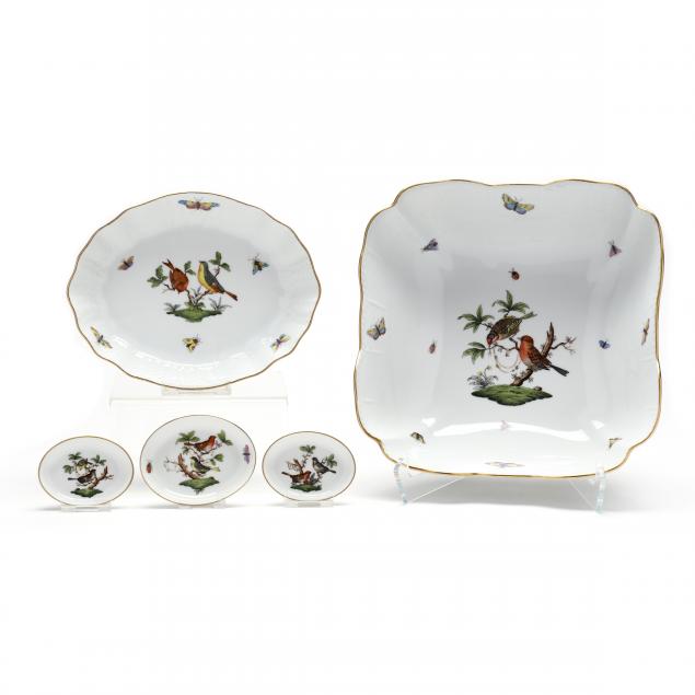 Appraisal: HEREND ROTHSCHILD BIRD PORCELAIN SALAD BOWL AND FOUR SMALL TRAYS