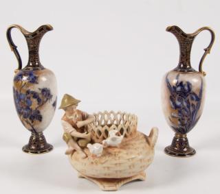 Appraisal: PIECE LOT PORCELAIN PAIR OF URNS AND VASE PIECE MISCELLANEOUS