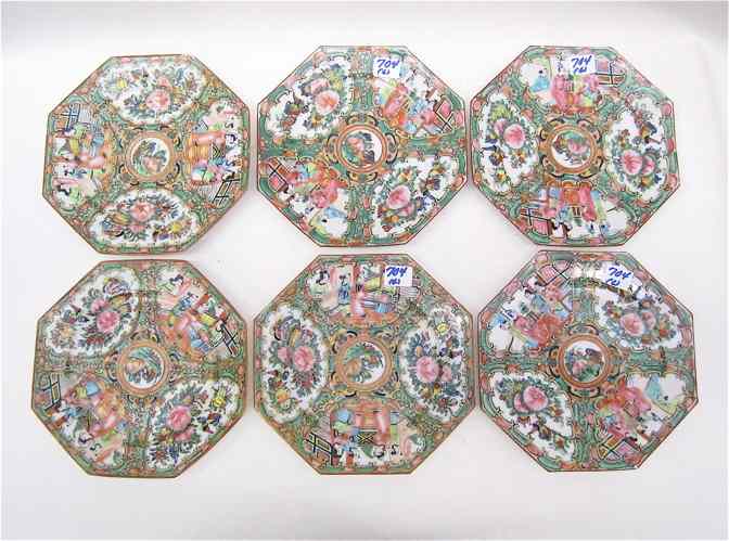 Appraisal: SIX CHINESE ROSE MEDALLION PORCELAIN PLATES of hexagonal plates with