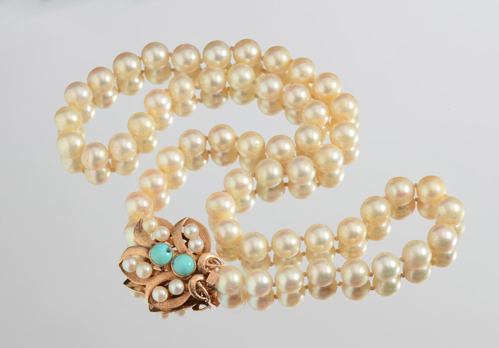 Appraisal: '' CULTURED PEARLS WITH K CLASP Pearl strand necklace -