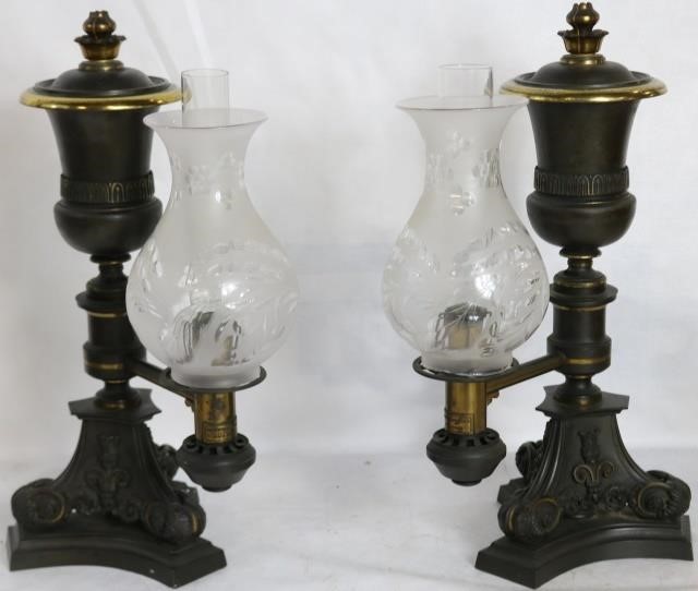 Appraisal: PAIR OF TH CENTURY BRONZE ARGAND LAMPS BY JOHNR JONES