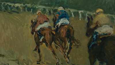 Appraisal: Frederick Hale McDuff American - Horserace Oil on canvas signed