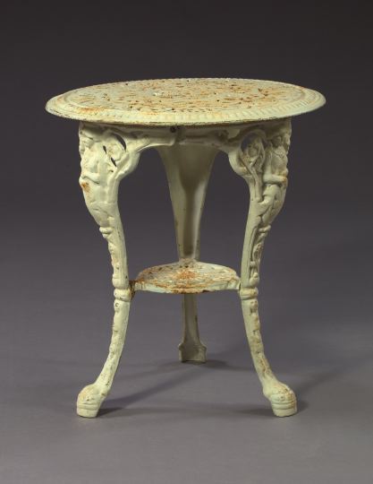 Appraisal: Victorian-Style Cast-Iron Garden Table the pierced circular top raised on