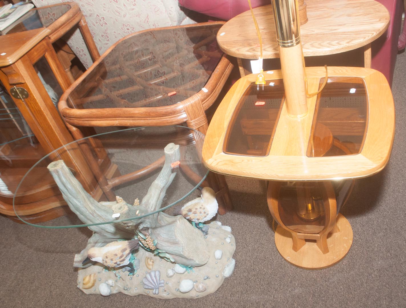 Appraisal: Five assorted occasional tables including lamp tables rattan glass top