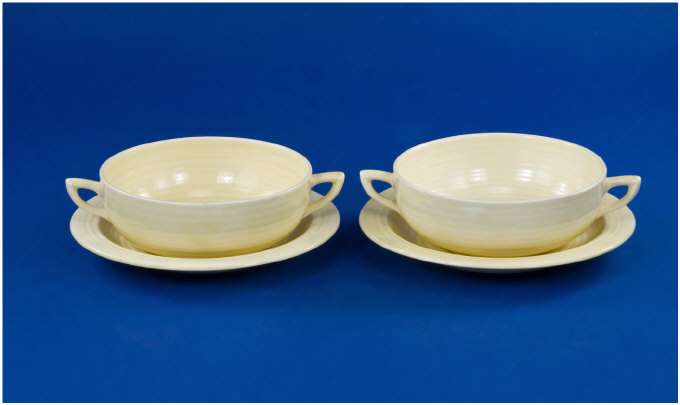 Appraisal: Pair of Clarice Cliff Two Handled Soup Bowls And saucers