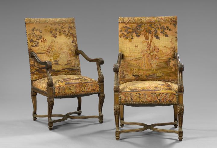 Appraisal: Pair of Louis XIV-Style Giltwood Fauteuils a la Reine third