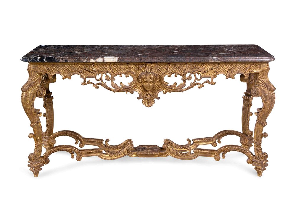 Appraisal: A Pair of Louis XV Style Giltwood Marble-Top Console Tables