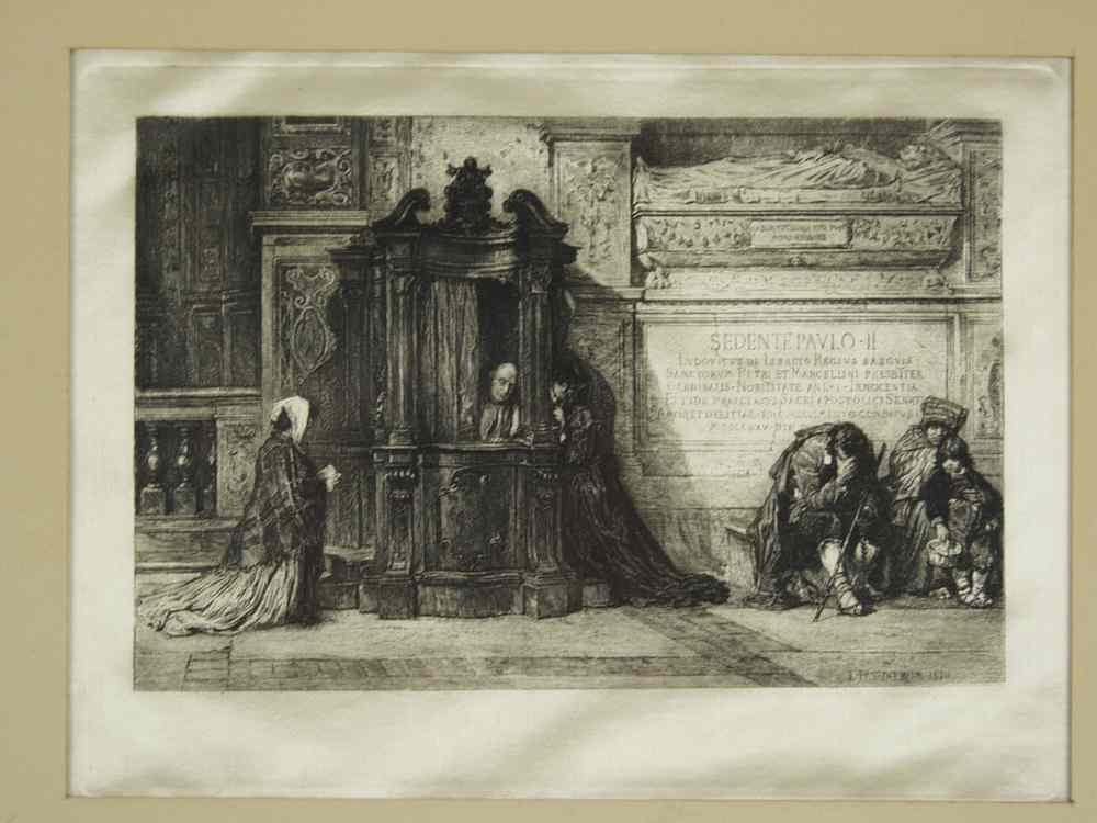 Appraisal: ETCHING ON SILK - 'Les Penitents' by W Unger after