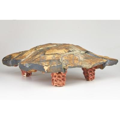 Appraisal: WILLIAM PARRY Stoneware table with turtle shell design USA late-