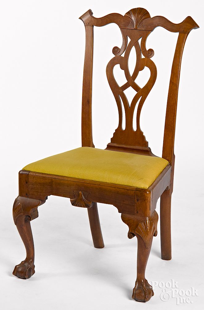 Appraisal: Pennsylvania Chippendale walnut dining chair Pennsylvania Chippendale walnut four-shell dining