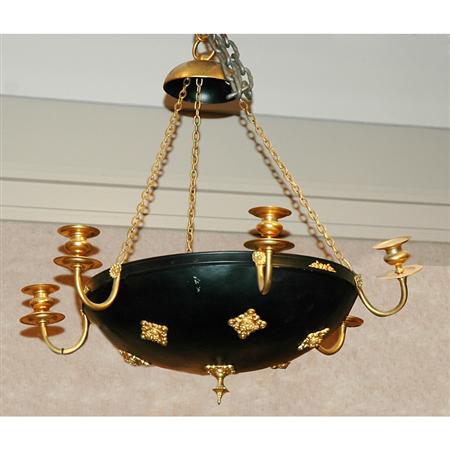 Appraisal: Empire Style Gilt and Painted Metal Six-Light Chandelier Estimate -