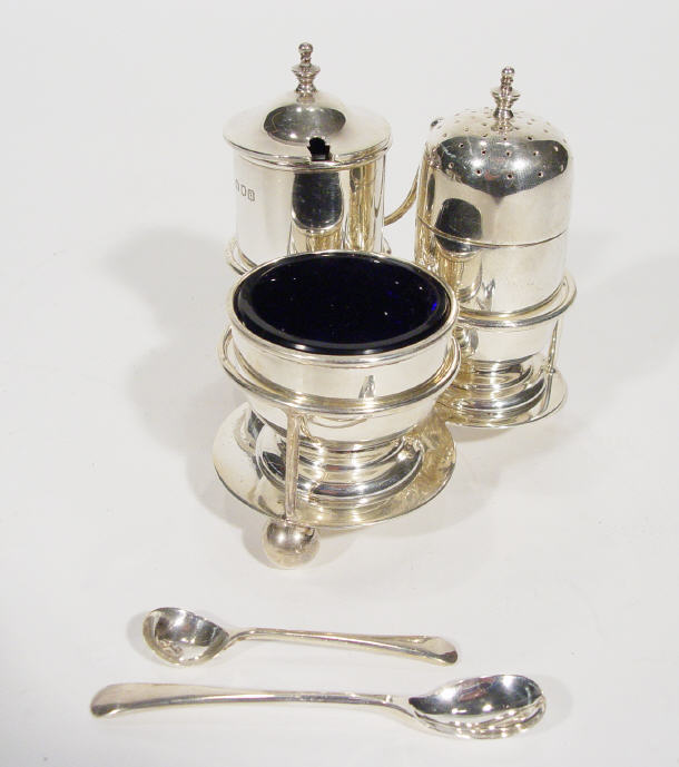 Appraisal: Matched silver clover leaf shaped three piece cruet comprised mustard