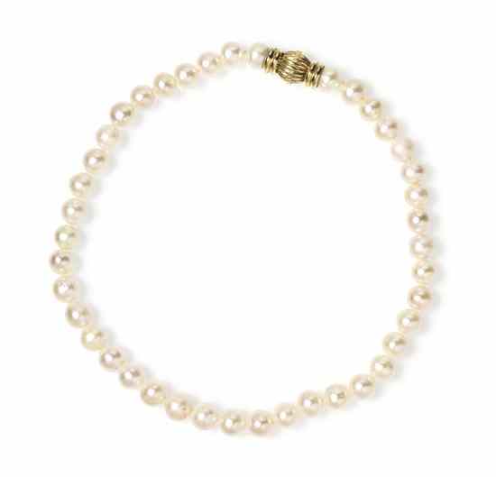 Appraisal: A Single Strand Cultured Pearl Necklace consisting of pearls measuring