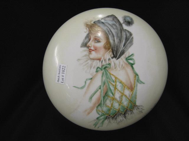 Appraisal: Handpainted Limoges Porcelain Dresser Box deco style lady artist signed