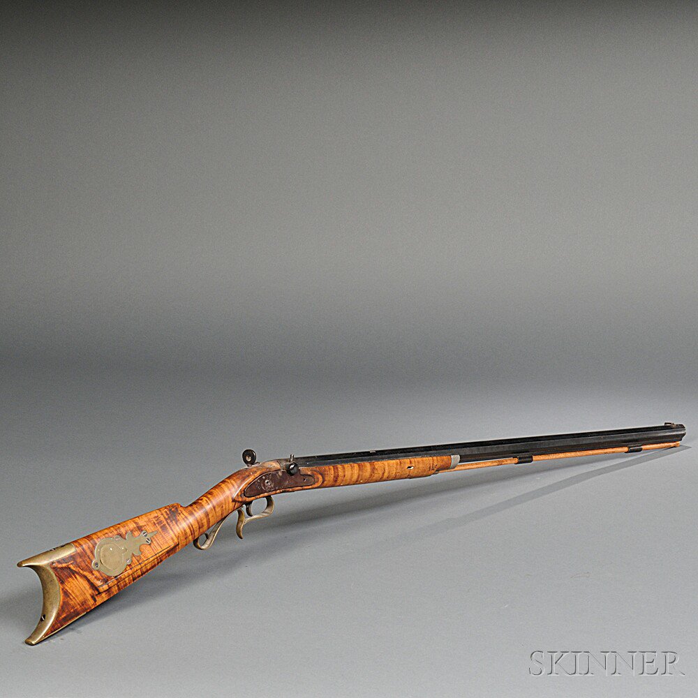 Appraisal: Kentucky-style Half-stock Percussion Rifle c th century maple half-stock with