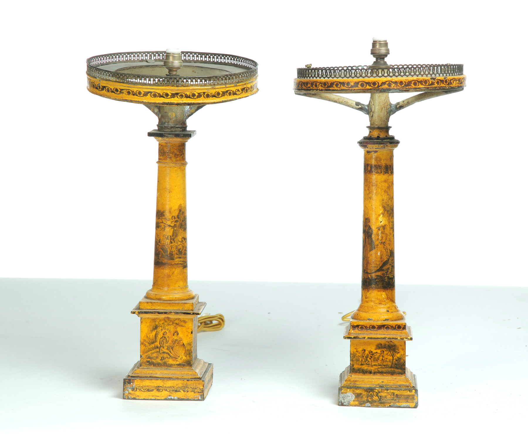 Appraisal: PAIR OF TOLE ARGAND LAMPS Probably France mid th century