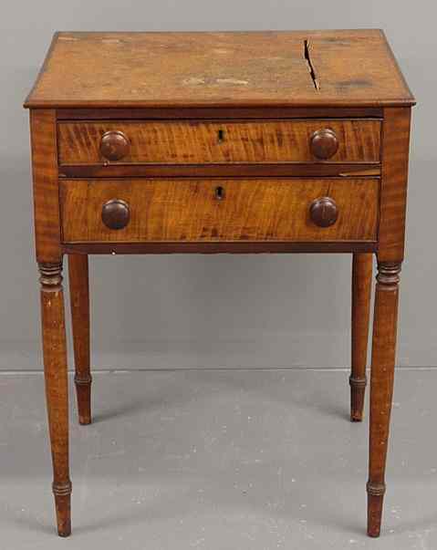 Appraisal: Sheraton maple work table with two drawers As found h