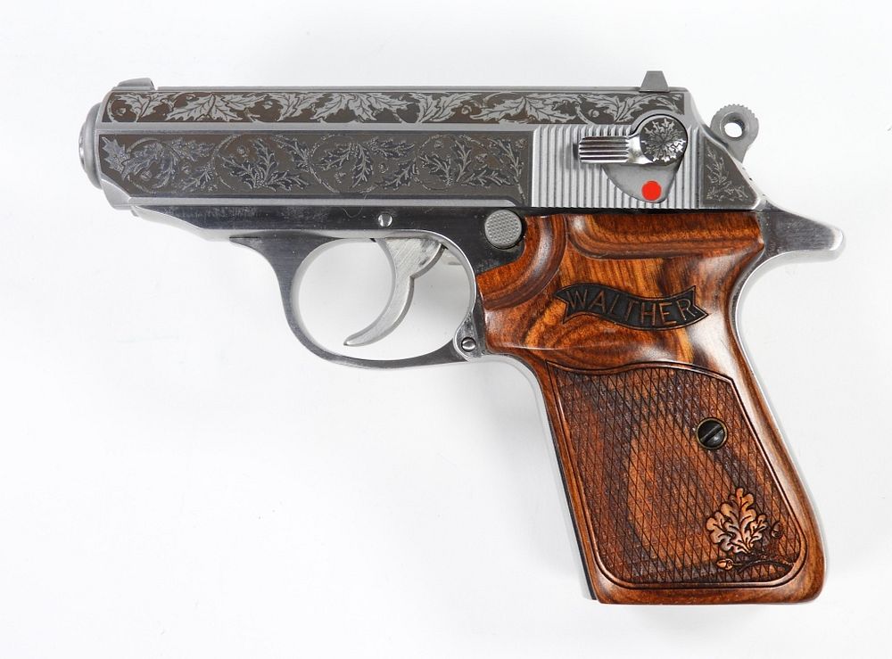 Appraisal: Engraved Walther PPK Semi-automatic Pistol caliber serial number LTD checkered