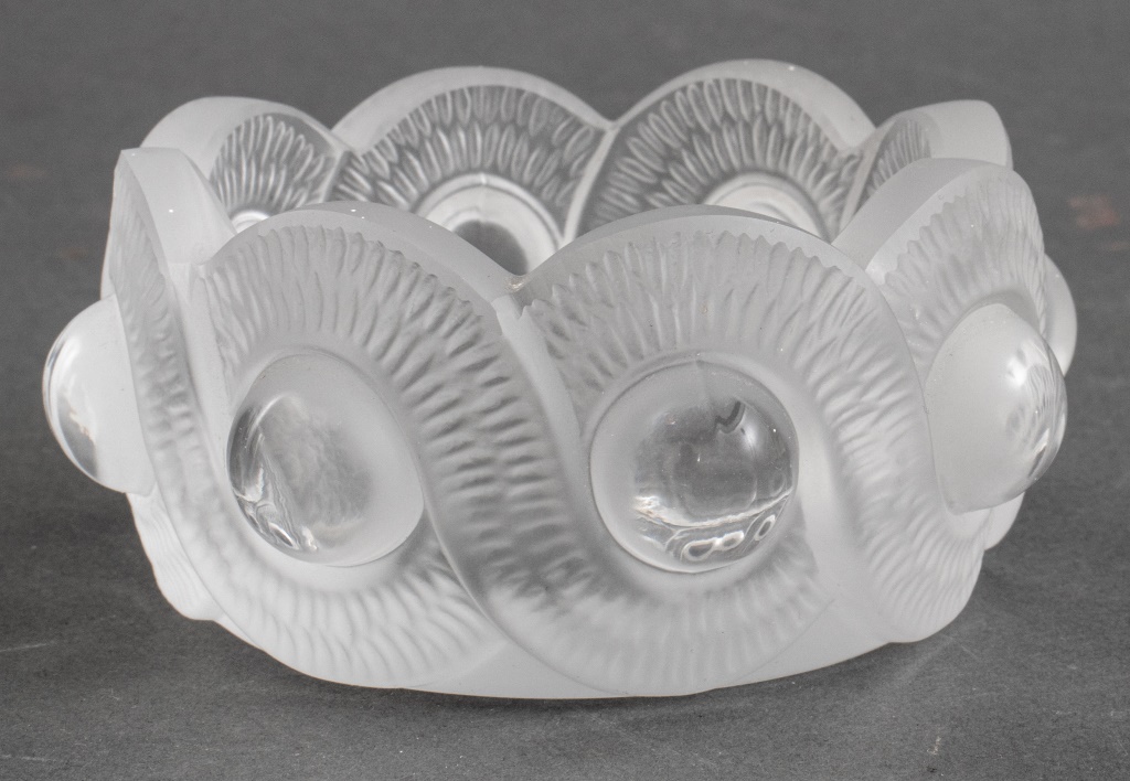 Appraisal: LALIQUE FROSTED CRYSTAL CANDY DISH Lalique frosted crystal candy or