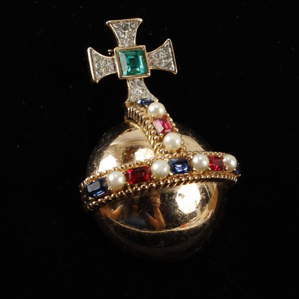 Appraisal: Trifari Gilt Orb Brooch Pin w red white blue glass