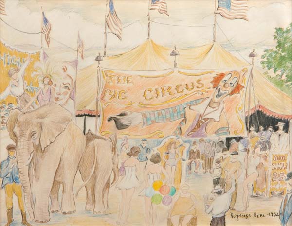 Appraisal: Reynolds Beal American - The Big Circus Crayon on paper