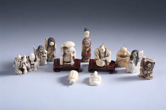 Appraisal: TEN JAPANESE IVORY FIGURAL NETSUKE th century Together with figural