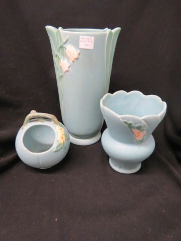 Appraisal: Weller Art Pottery Vases floral on blue to