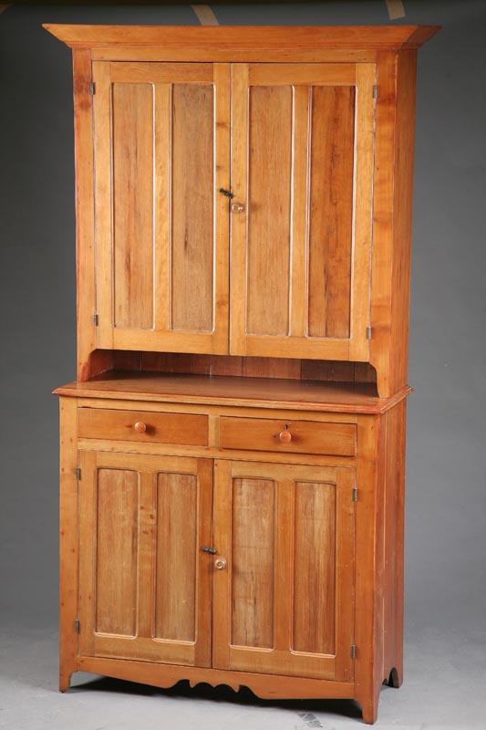 Appraisal: TWO PIECE WALL CUPBOARD Pine with a molded cornice over