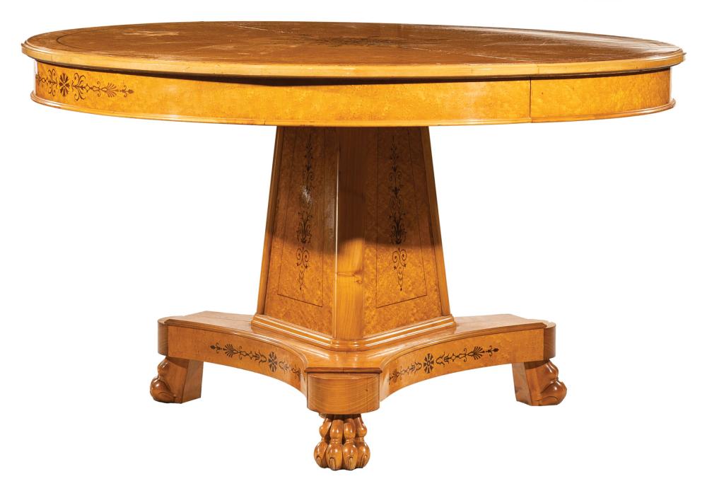 Appraisal: Restauration-Style Inlaid Maple Extension Dining Table th c circular top