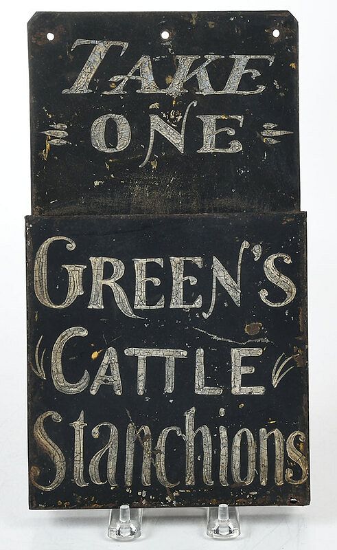 Appraisal: Tole Advertisement Display for Green's Cow Stanchions American early th