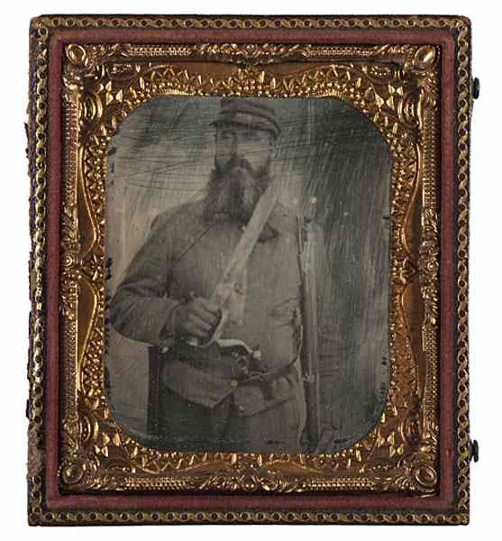 Appraisal: Armed Confederate Soldier Civil War Sixth Plate Daguerreotype Plus Lot