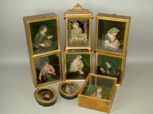 Appraisal: Six Continental length wax portraits Decorated in polychrome two further