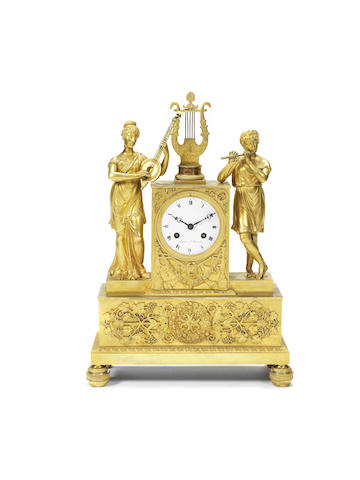 Appraisal: A Restauration gilt bronze figural clock the dial signed Grivel