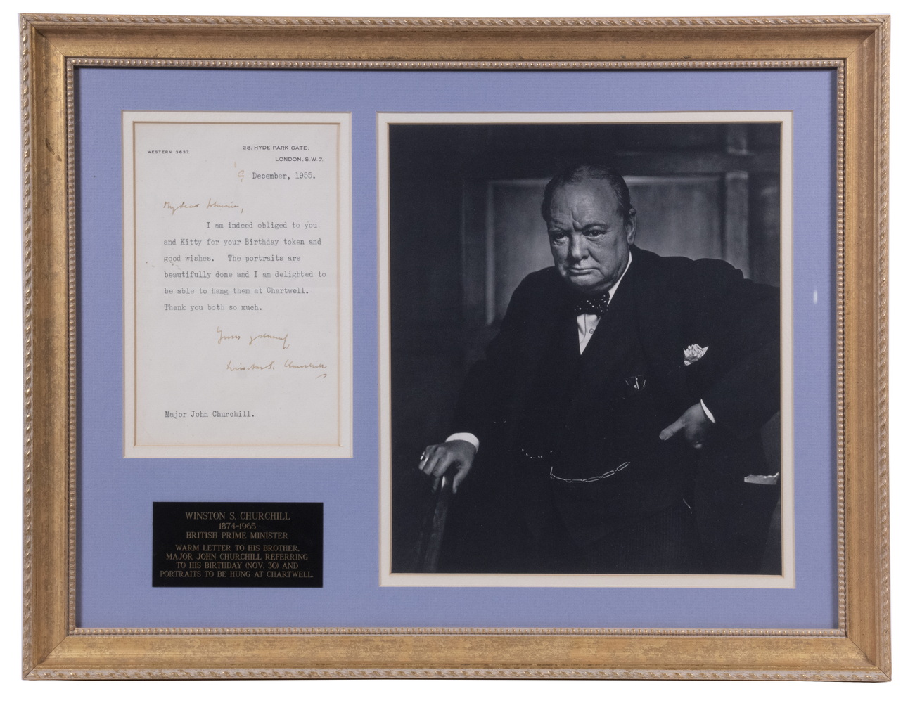 Appraisal: WINSTON CHURCHILL TLS LETTER TO HIS BROTHER PORTRAIT PHOTO BY