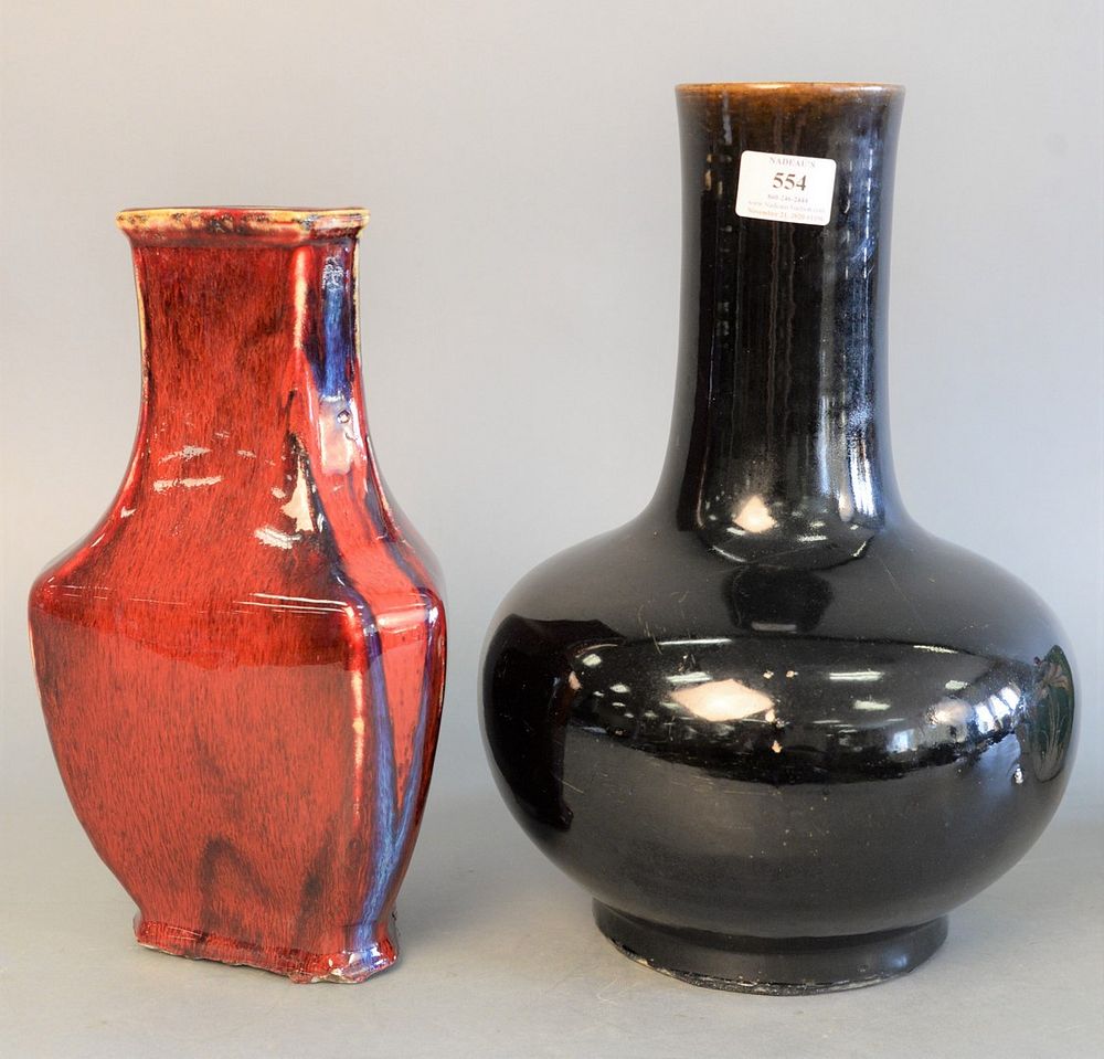 Appraisal: Two Chinese porcelain glazed vases black globular vase and a