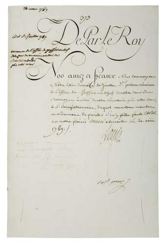 Appraisal: LOUIS XVI KING OF FRANCE Partly-printed Document Signed Louis in