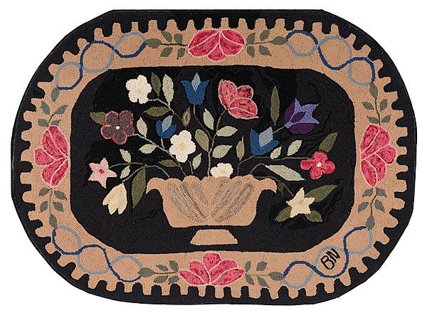 Appraisal: HOOKED RUG OF FLOWER ARRANGEMENT American - Flower arrangement wool