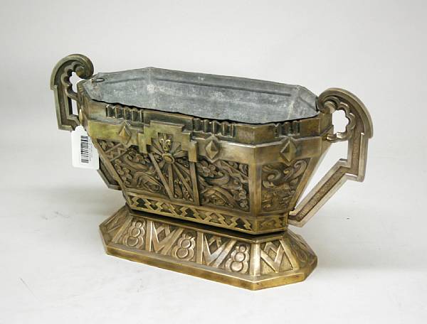 Appraisal: An Art Deco silvered bronze two-handled centerpiece circa Of oval