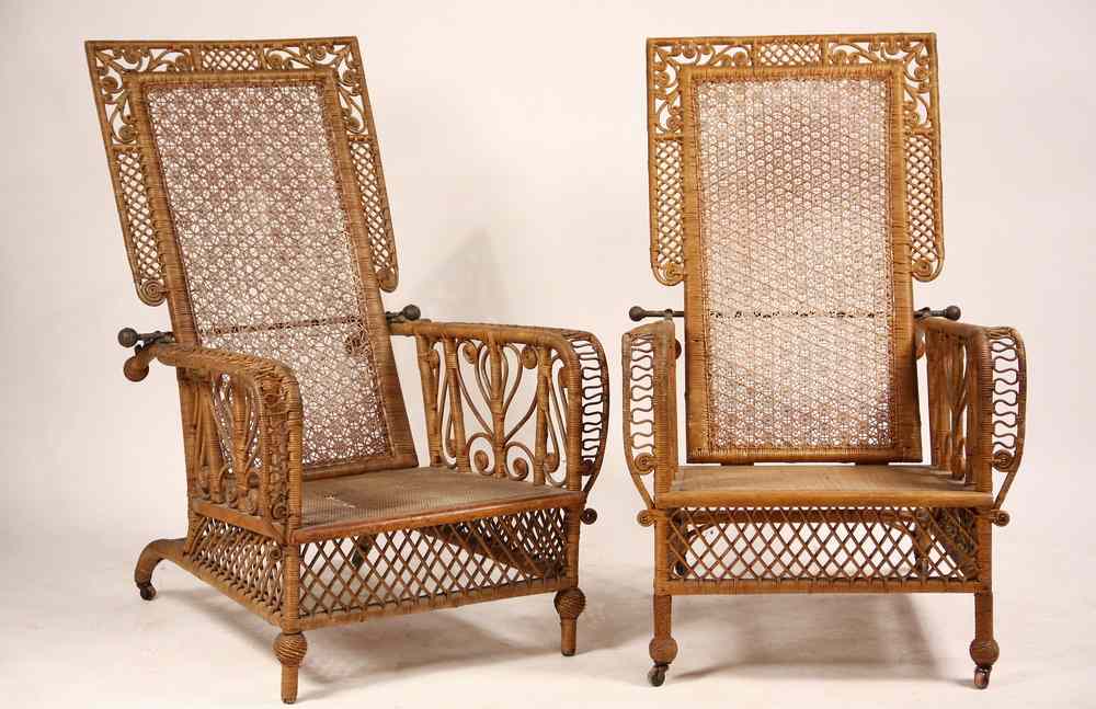 Appraisal: PAIR WICKER MORRIS CHAIRS - Circa Pair of Wicker Morris