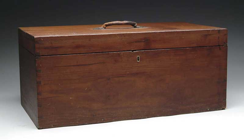 Appraisal: EARLY WALNUT DOVETAILED BOX Rectangular box has hinged lid with