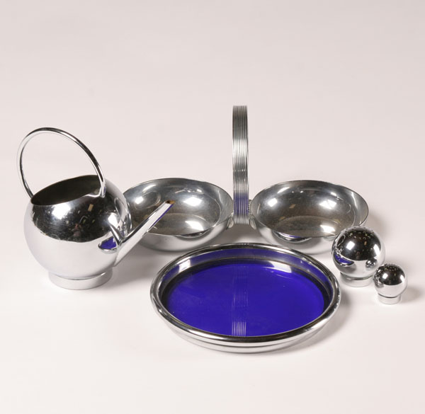 Appraisal: Russel Wright Chase Pancake Corn Set with Cobalt Blue Chase