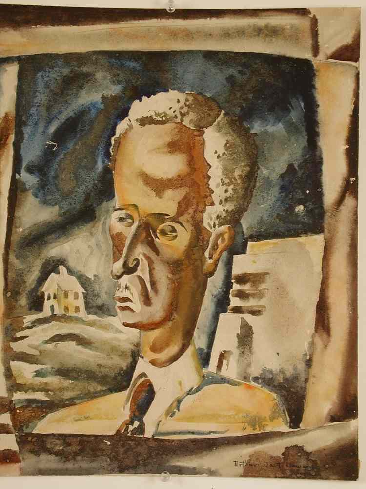 Appraisal: WATERCOLOR - WPA bust portrait of man with moustache by