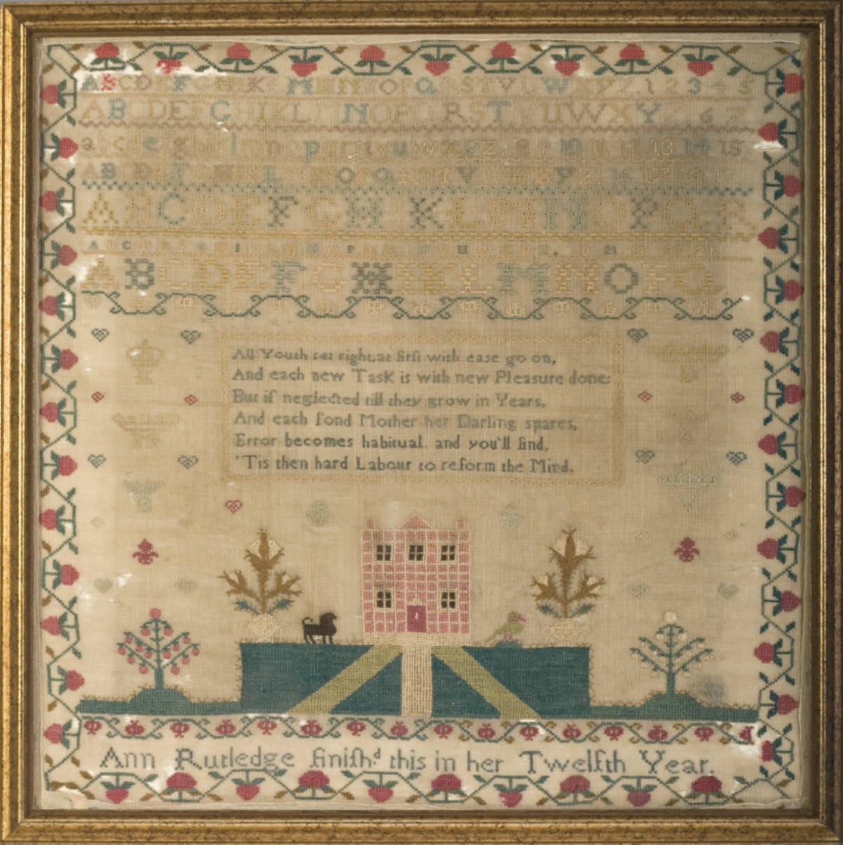 Appraisal: ANN RUTLEDGE'S NEEDLEWORK SAMPLER WROUGHT IN HER TWELFTH YEAR CIRCA