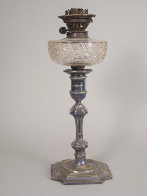 Appraisal: A Victorian plated Table Oil Lamp with cut glass reservoir