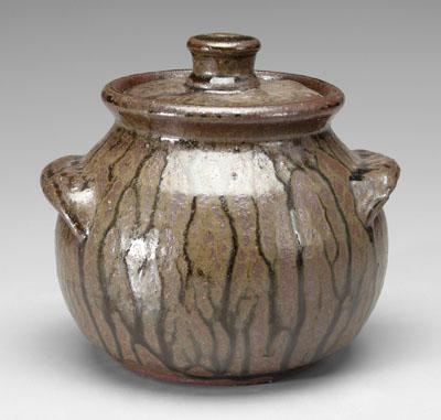 Appraisal: Lanier Meaders stoneware beanpot globular with two handles runny alkaline