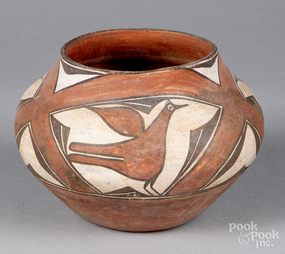 Appraisal: Zia Pueblo Indian pottery jar with three birds Zia Pueblo