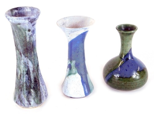 Appraisal: Three studio pottery vases comprising a green and blue John